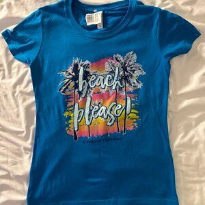 S94 - Carnival Cruise Line Womens Blue Beach Please Palm Tree Tshirt Top Sz S M